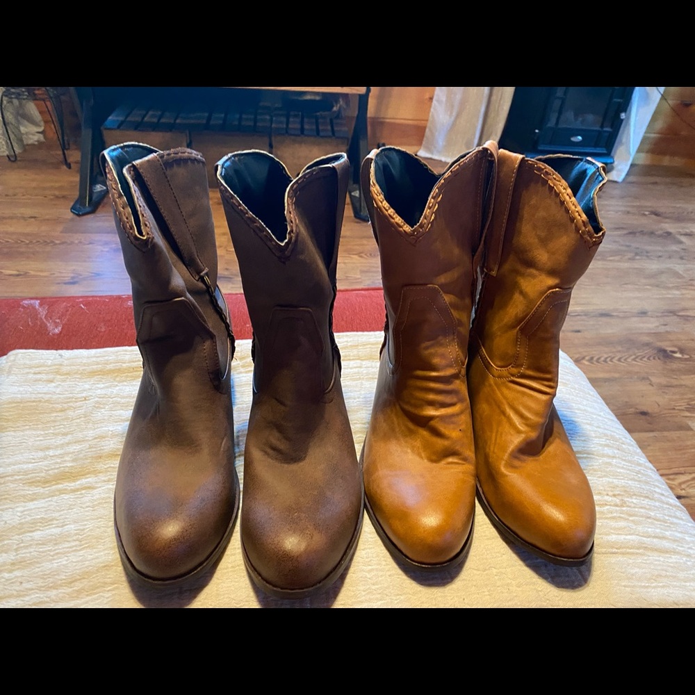 Boots, brand new, never worn, dk brown=sz 10, lt brown sz=9. $35 ea/both for $55